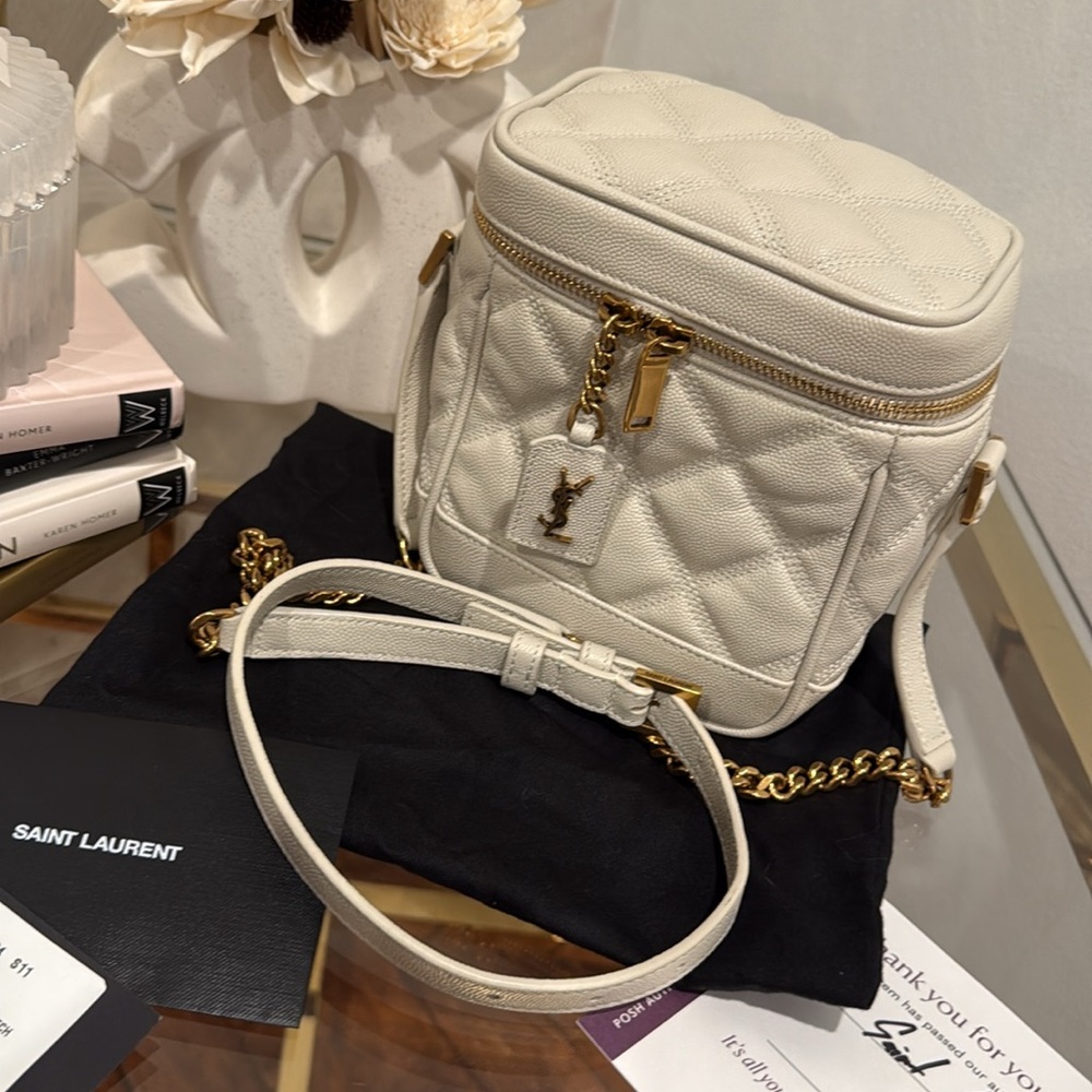 Saint Laurent White Quilted Crossbody Bag